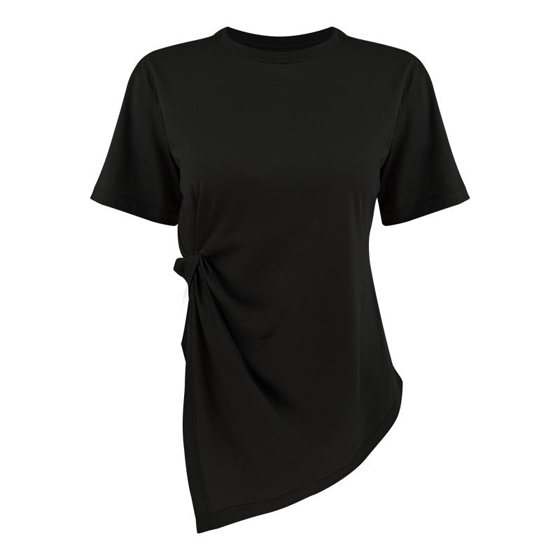 Dame asymmetrisk T-shirt med fashionable knude-detalje Stilla