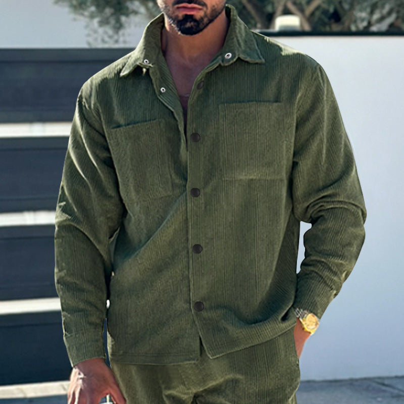 Herren nan quilted cord overshirt jacket with visible button placket and breast piped pockets Skovae