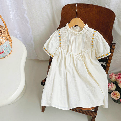 Pige Elegant Floral Broderet Korte Ærmer Kjole Stilla