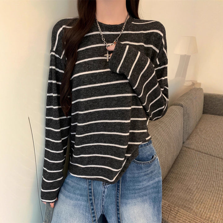 Kvinders afslappede langærmet skjorte med fashionable stribet look Stilla