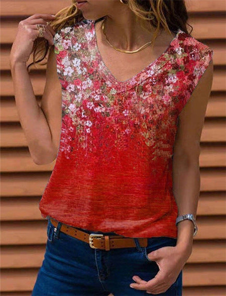 Dame V-hals bluse med blomstret design Stilla