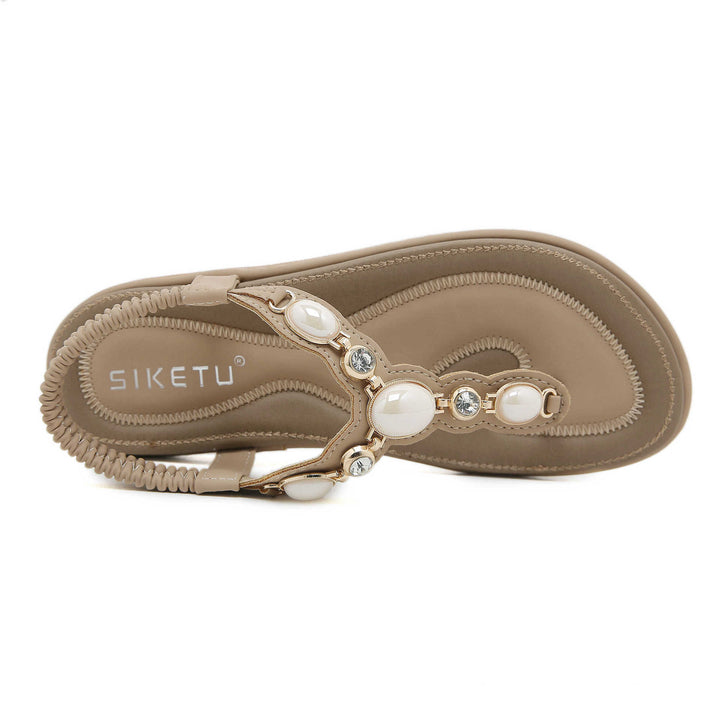 Dame Elegante Tåsplit Sandaler med Rhinsten- og Perleudsmykninger Stilla