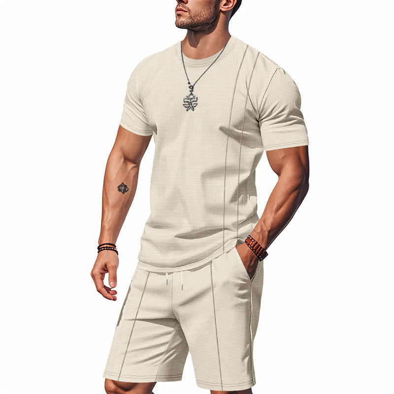 Herren nan urban waffle jersey ensemble med kontrasterende pyntesyninger og løstsiddende bermuda-pasform Skovae