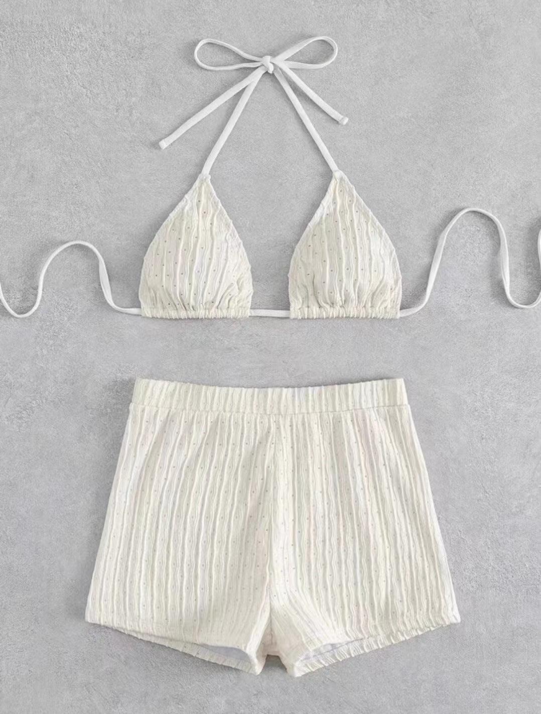 Dame triangel-bikini med strukturerede shorts og justerbare stropper Stilla