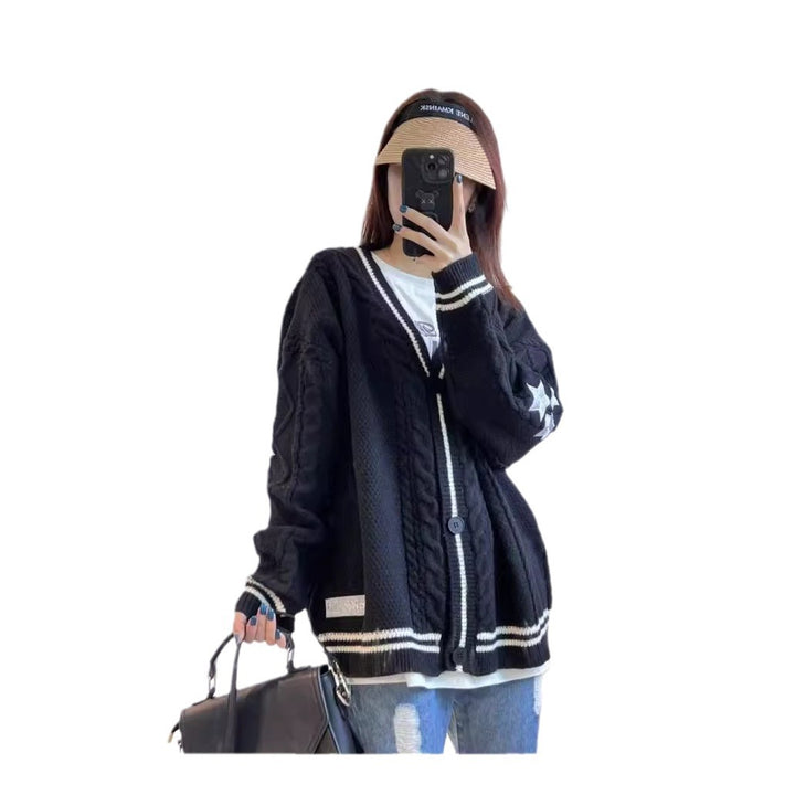 Dame Oversized Kabelstrik Cardigan med Stjernedetalje Stilla