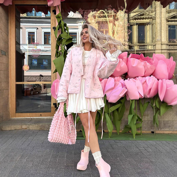 Dame oversized jakke med blomstermønster Stilla