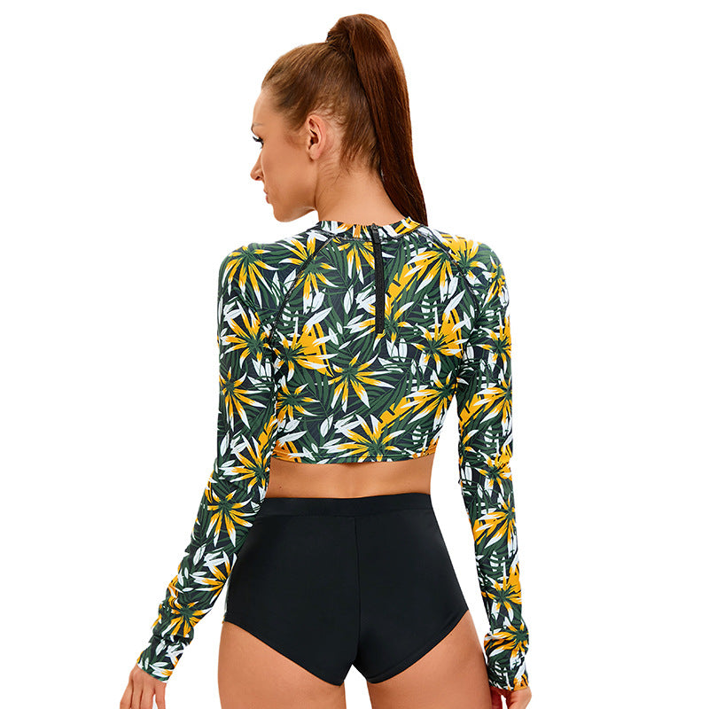 Damer Sportiv Rashguard med lange ærmer og moderne blomster mønster Stilla
