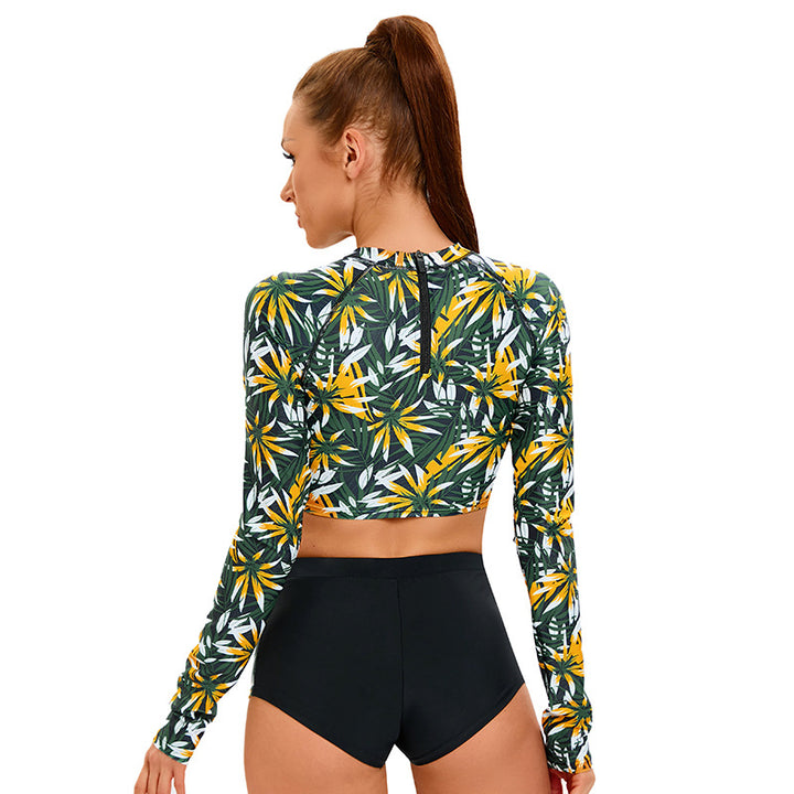 Damer Sportiv Rashguard med lange ærmer og moderne blomster mønster Stilla