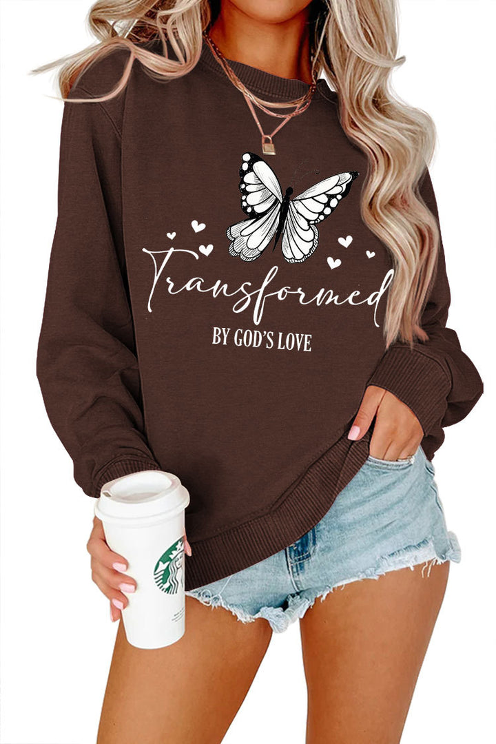 Kvindernes sweatshirt med kunstnerisk sommerfuglemotiv og inspirerende slogan Stilla