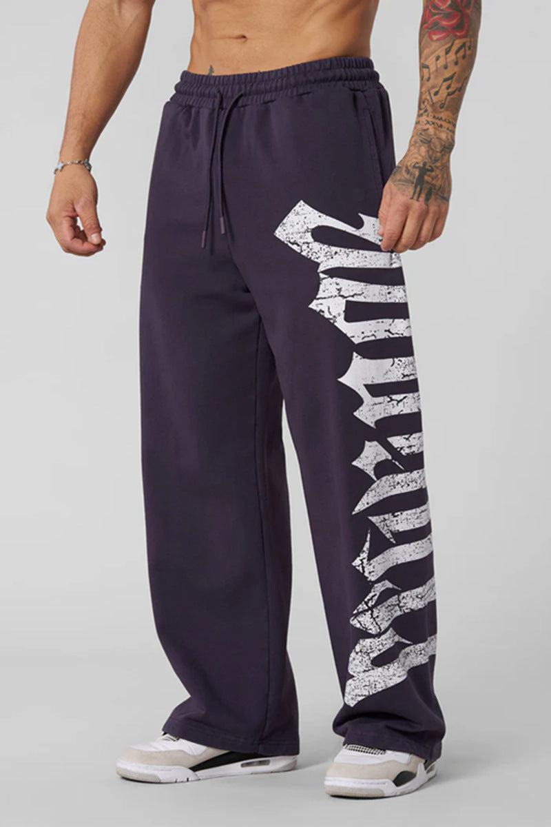 Herre nan vidde sweatbukser lavet af børstet fleece med sidelæns vintage-print og snor i livet Skovae