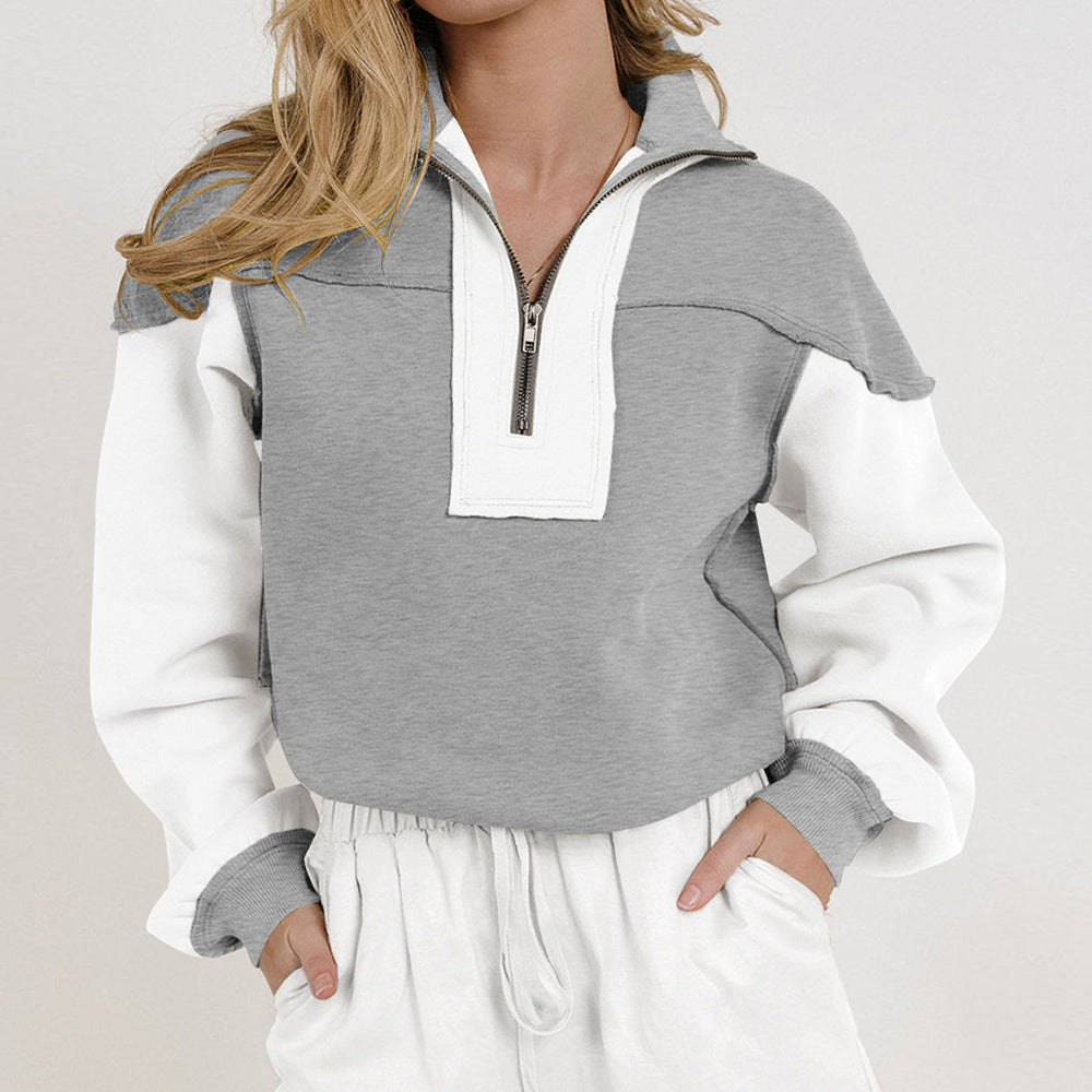 Kvinder casual sweater med halv lynlås og kontrasterende ærmer Stilla