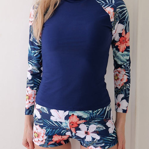 Dame Langærmet Badetop med blomsterdesign og sportslig snit Stilla