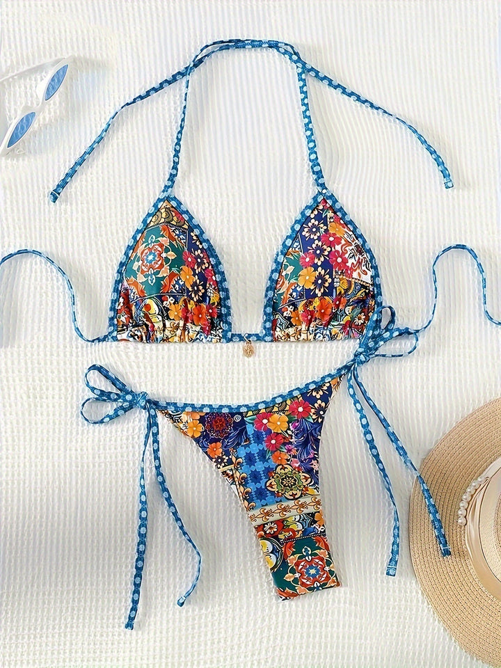 Dame To-delt Bikini-sæt med raffinerede blomsterdesigns og justerbare stropper Stilla