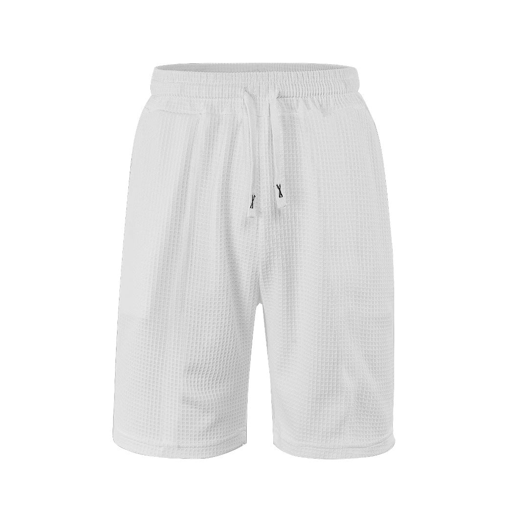 Herrer nan åndbare vaffel-pyjama-shorts med elastisk komfortbånd, snøring og sidelommer Skovae
