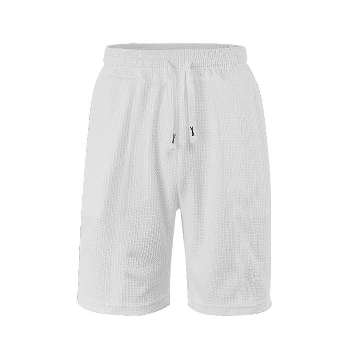 Herrer nan åndbare vaffel-pyjama-shorts med elastisk komfortbånd, snøring og sidelommer Skovae