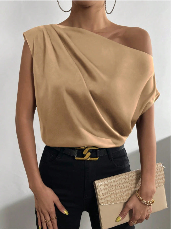Dame Elegante, skulderfri satin top Skovae