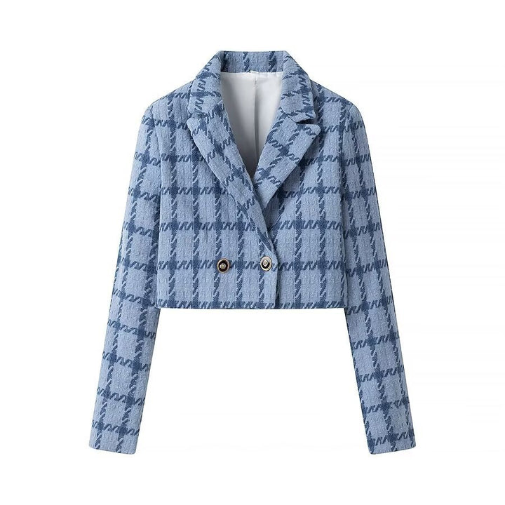 Femme Cropped Teksturiseret Blazer med Dobbelt Knapsystem Stilla