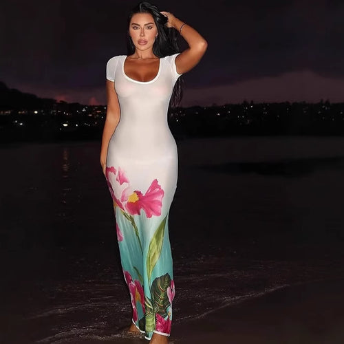 Femme Transparent Blomster Maxikjole Stilla