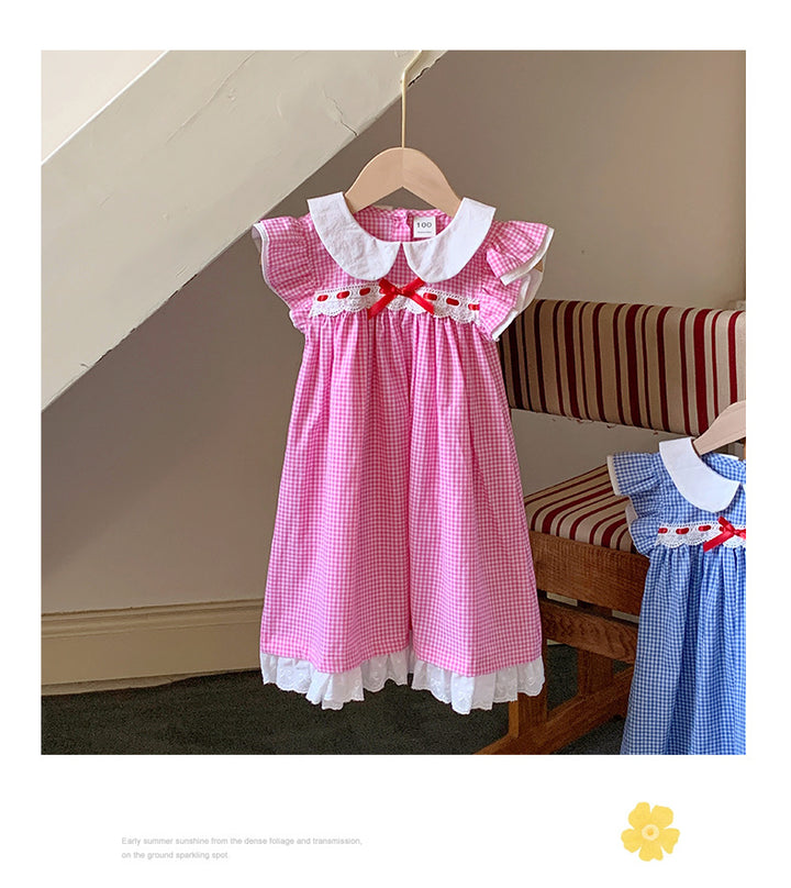 Pige vintage-inspireret gingham-kjole med broderede detaljer Stilla