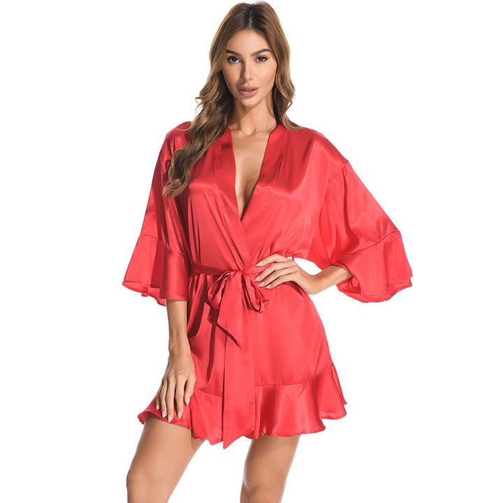 Dame Satin-Kimono-kjoler med frynseafslutninger Stilla