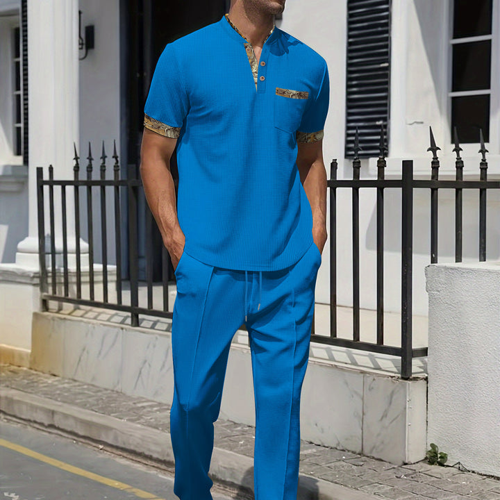 Herrer moderne fritids-outfit med elegant ståkrave og dekorative accenter Stilla