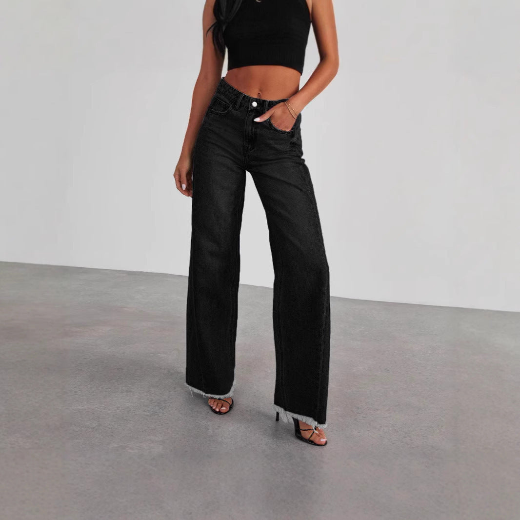Damer brede High-Waist jeans med frynset afslutning Stilla