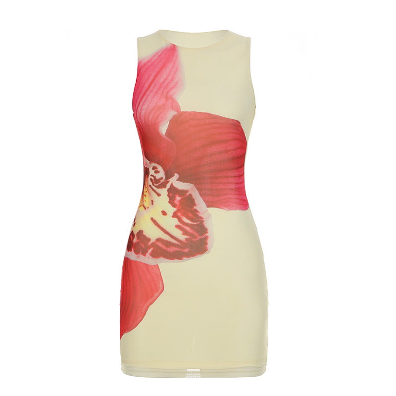 Dame bandeau-kjole med blomstermotiv og tætsiddende snit Skovae