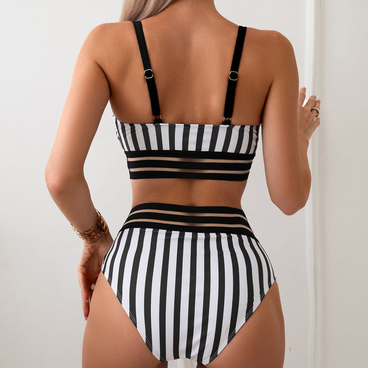 Damer høj talje bikini-sæt med stribet design Skovae