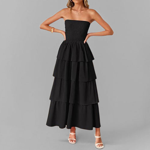 Kvinders maxi kjole med off-the-shoulder design og voluminøs tiered nederdel Stilla