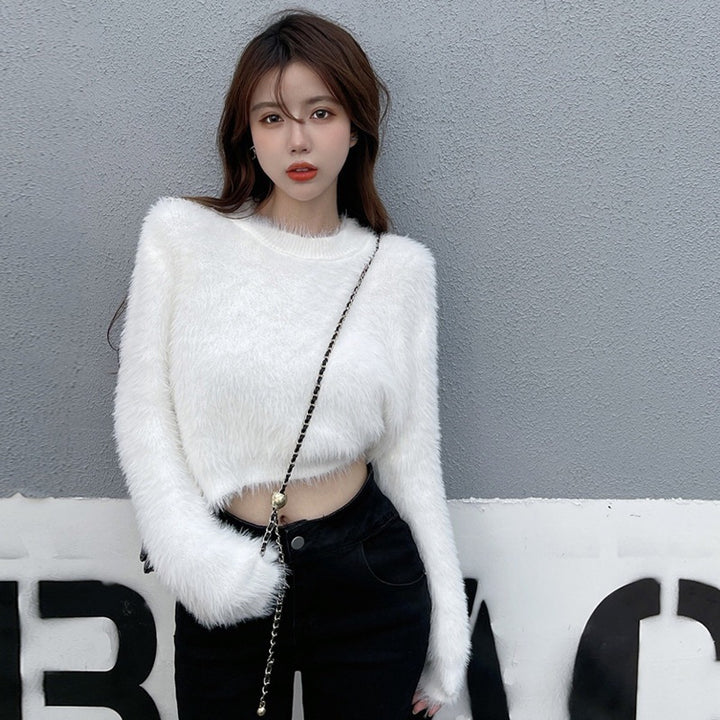 Femme Fluffy Cropped Striktrøje Stilla
