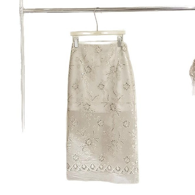 Dame elegant, broderet Midi-nederdel med fine detaljer Stilla
