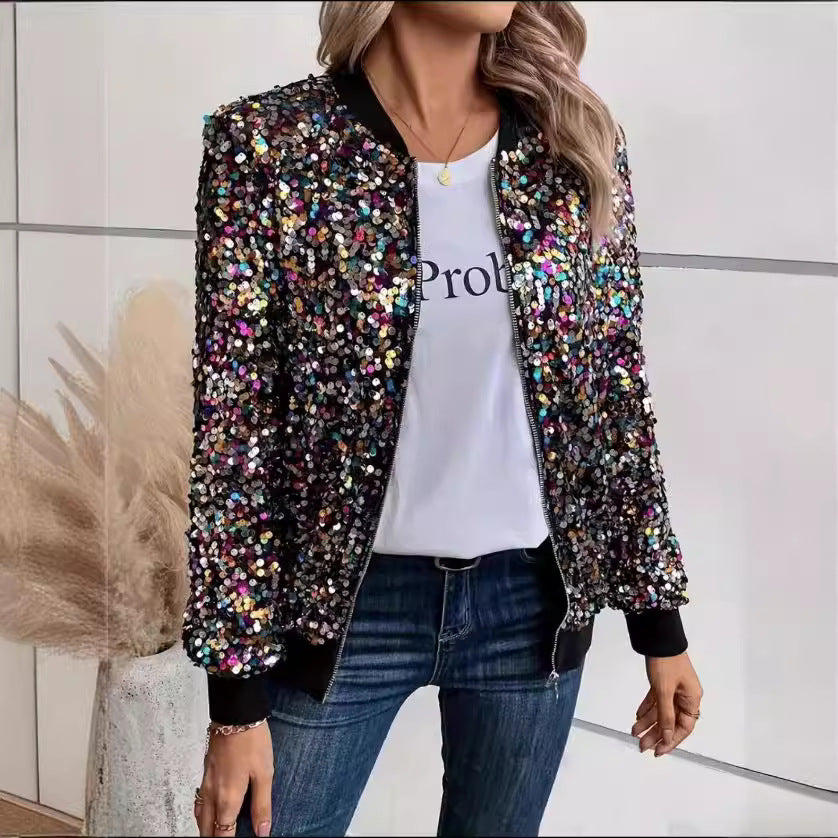Dame funktionel jakke med glitrende pailletdesign og komfortable manchetter Skovae