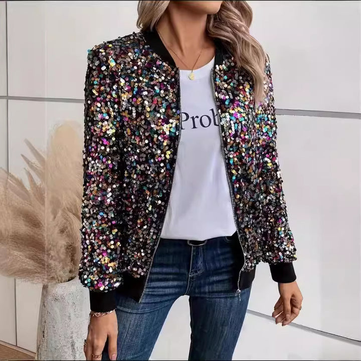 Dame funktionel jakke med glitrende pailletdesign og komfortable manchetter Skovae