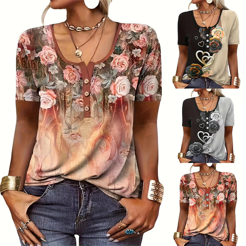 Dame bluse skjorte med blomsterdesign og knapdetaljer Stilla