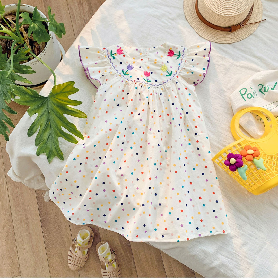 Pige broderet blomster polyesterdress Stilla