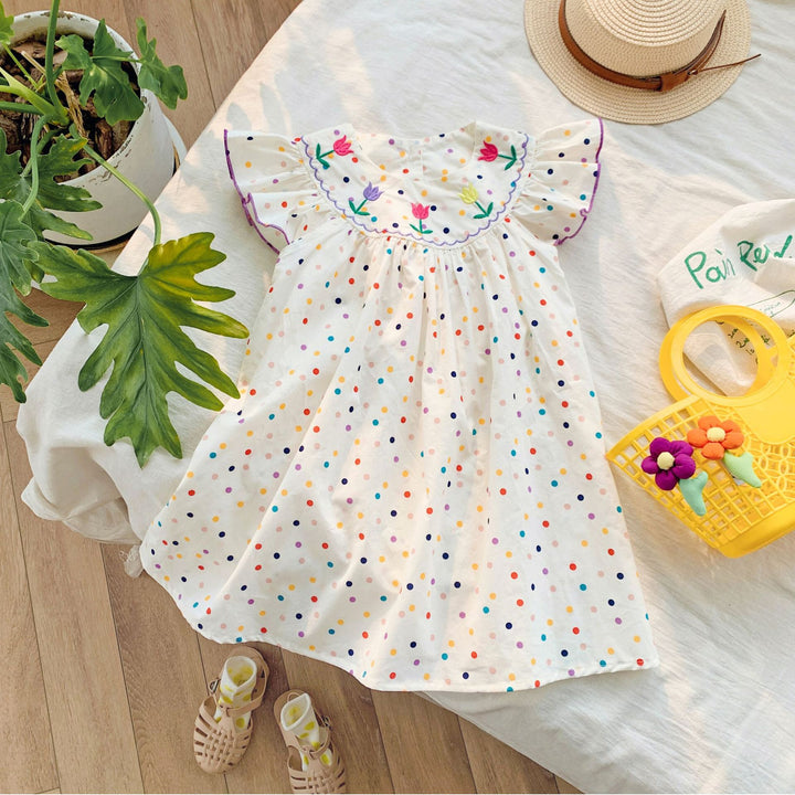 Pige broderet blomster polyesterdress Stilla