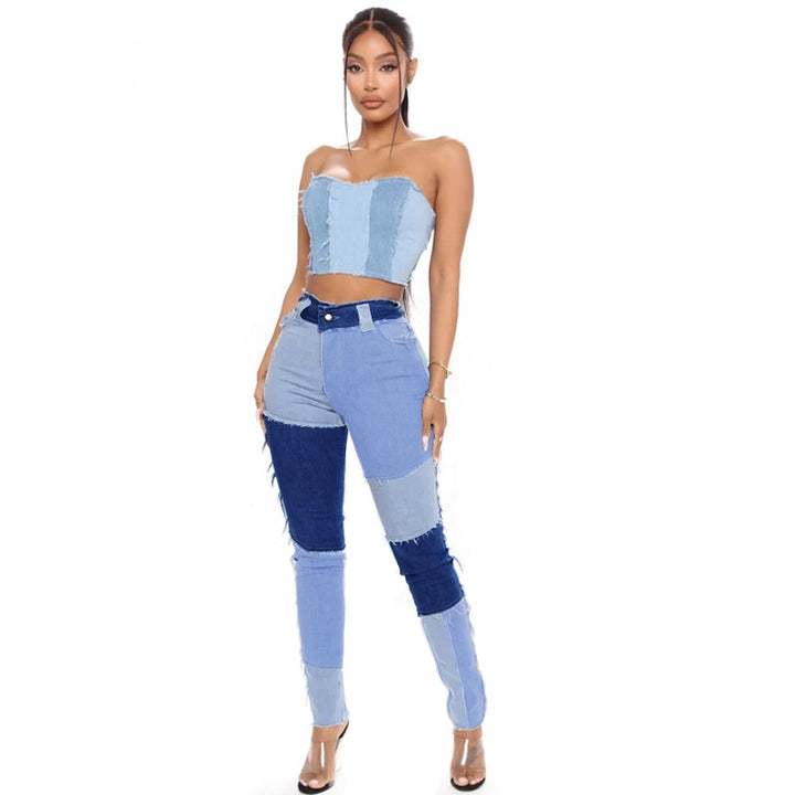 Dame Patchwork Jeans med moderne snit og kreative detaljer Stilla