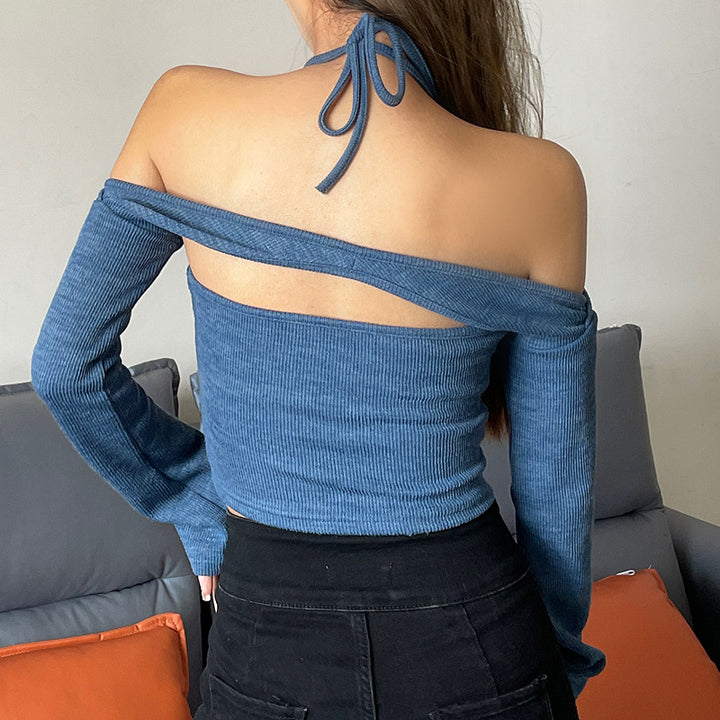 Dame Off-Shoulder Crop-Top med lange ærmer og justerbare stropper Stilla