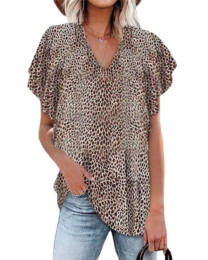 Dame nan relaxed-fit bluse tunika med V-halsudskæring, lagermuffer og flatterende sømlinje Skovae