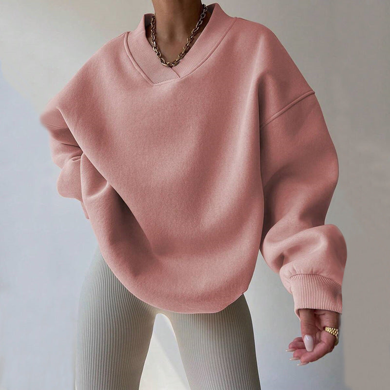 Kvinder Oversized Sweatshirt med V-hals og brede ærmekanter Skovae