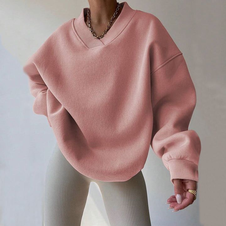 Kvinder Oversized Sweatshirt med V-hals og brede ærmekanter Skovae
