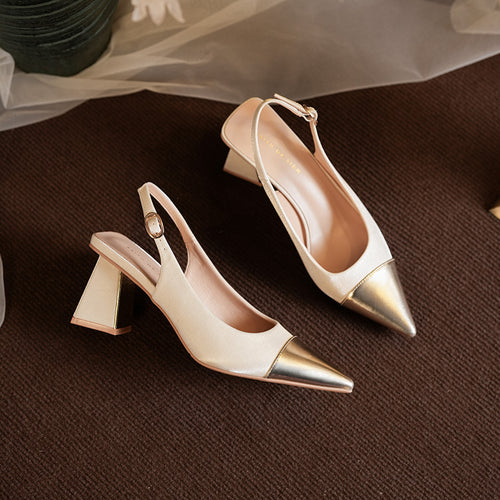 Dame spidse slingback-blokhæle med metalaccent Stilla