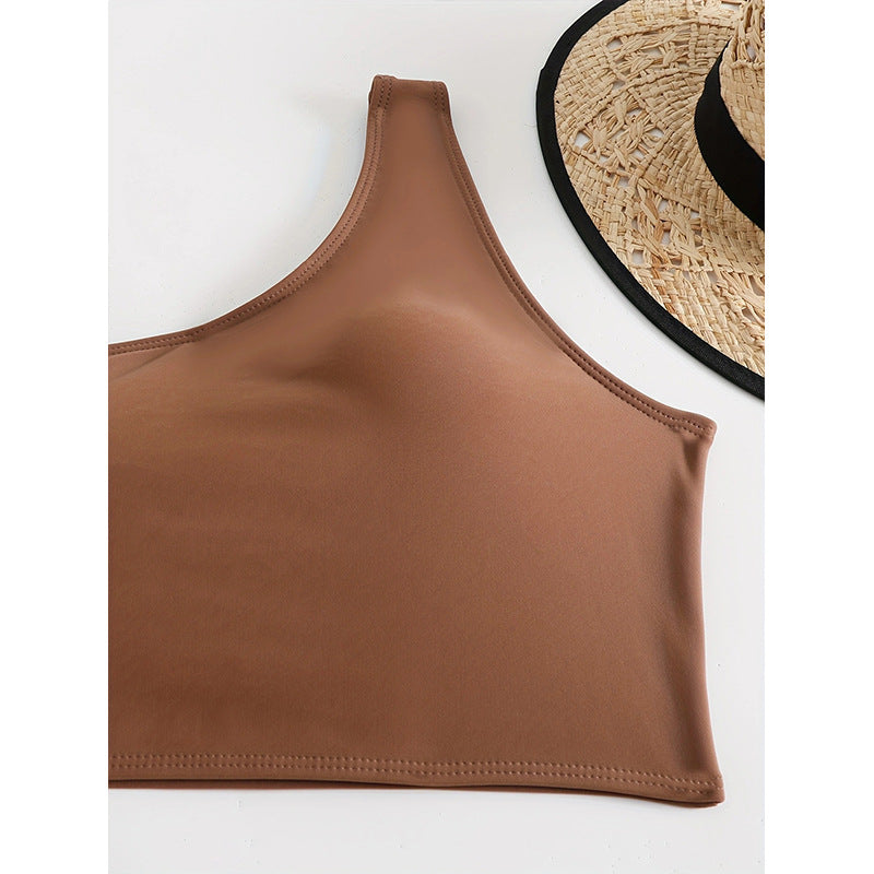 Dame En-skulder Sporty Crop Top og Høj Talje Badetøj Sæt Stilla