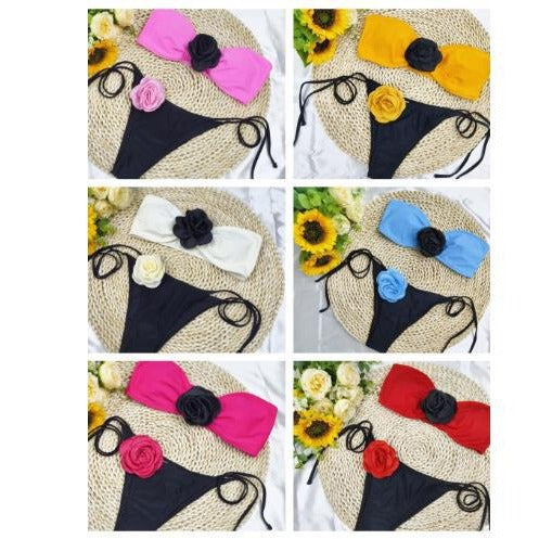 Dame Floral Udsmykket Bandeau Bikini Sæt Stilla