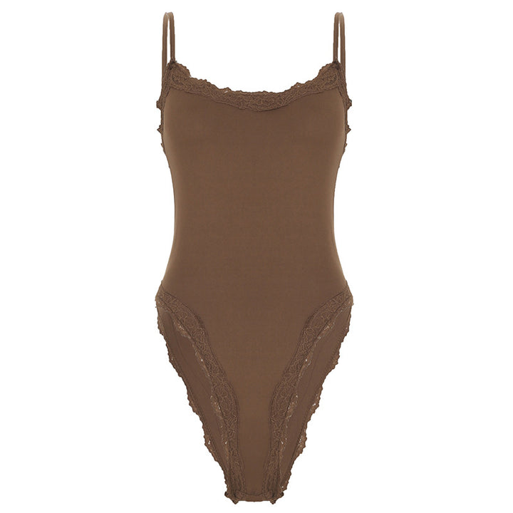 Damen eleganter Bodysuit mit Spitzenakzenten und verstellbaren Trägern Skovae