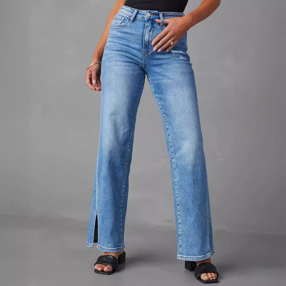 Damer Løst snittede jeans med sidelange slidser og høj talje Stilla