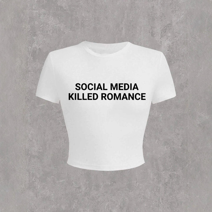 Dame Crop-T-Shirt med kreativ statementtryk og tætsiddende snit Skovae