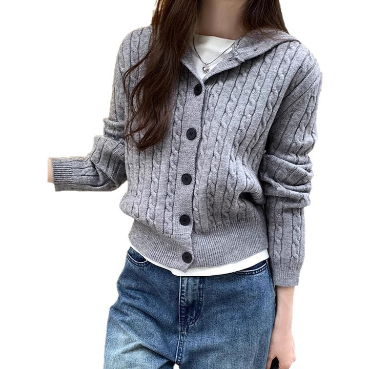 Dame strikket cardigan med hætte og kabeldesign Stilla