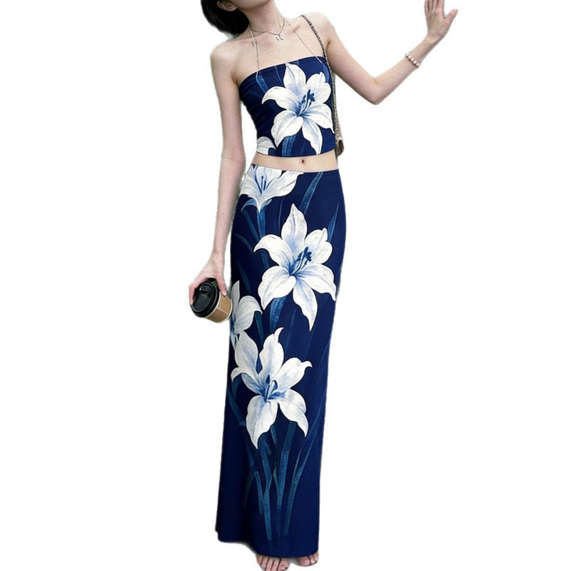 Dame Elegant Maxi Kjole med blomstret design og taillering Skovae