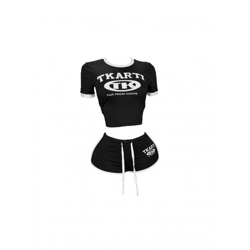 Damen Sportliches Kurzarm-Top und Shorts Set im modernen Design Skovae